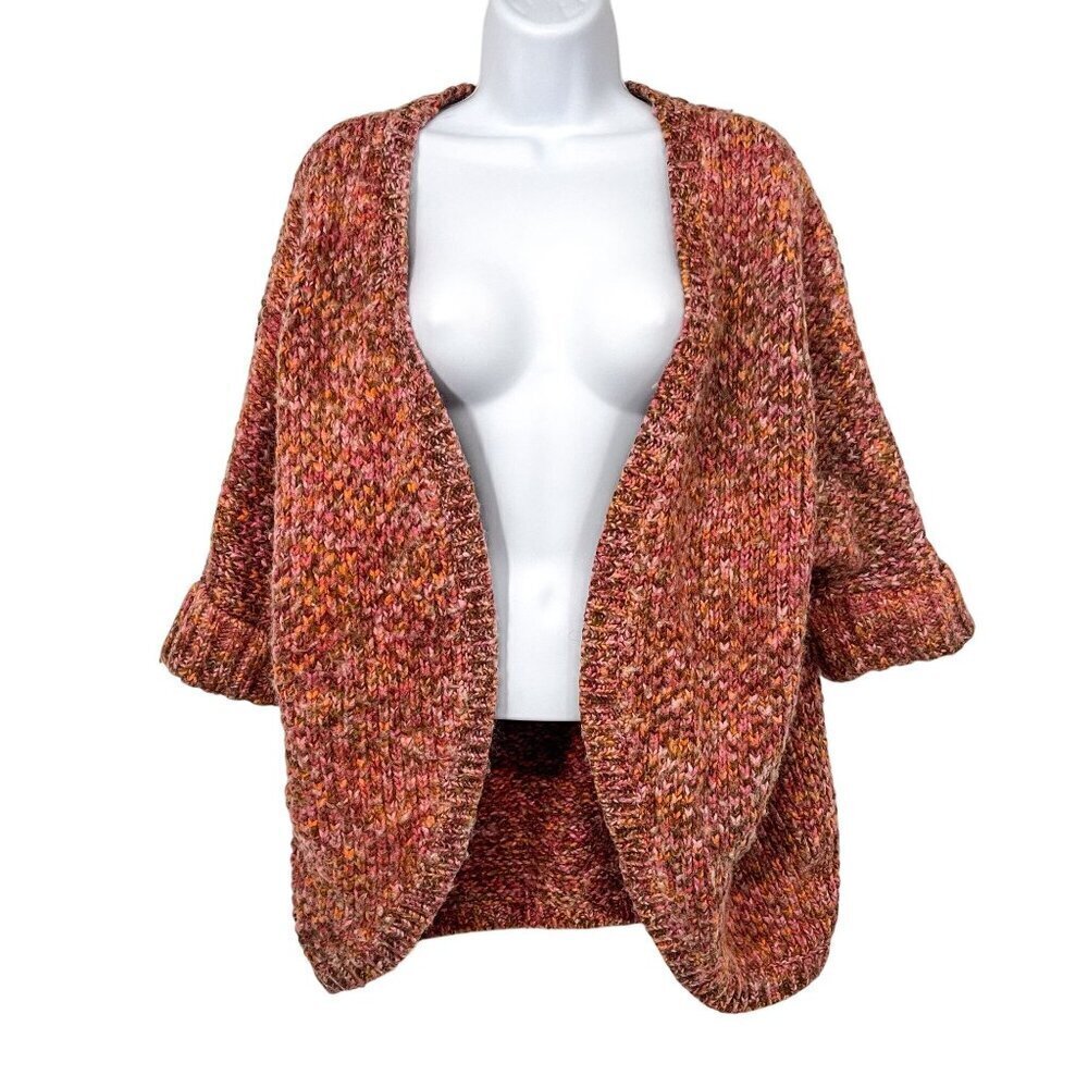Maison Jules Wool Knit Cardigan Sweater Top Chunky Open Front Orange Pink